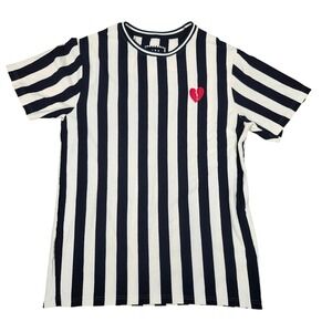 CM Ricky Singh Striped T-Shirt XL Red Heart Embroidered Menswear‎ Casual Top